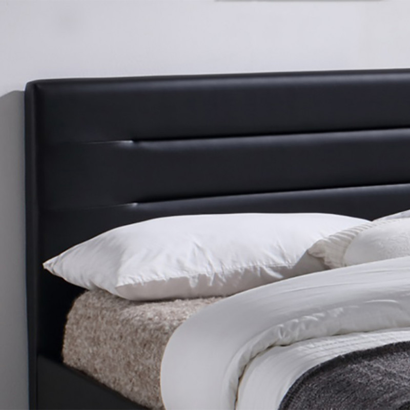Lit double en simili noir 160 x 200 cm + sommier inclus - BALI