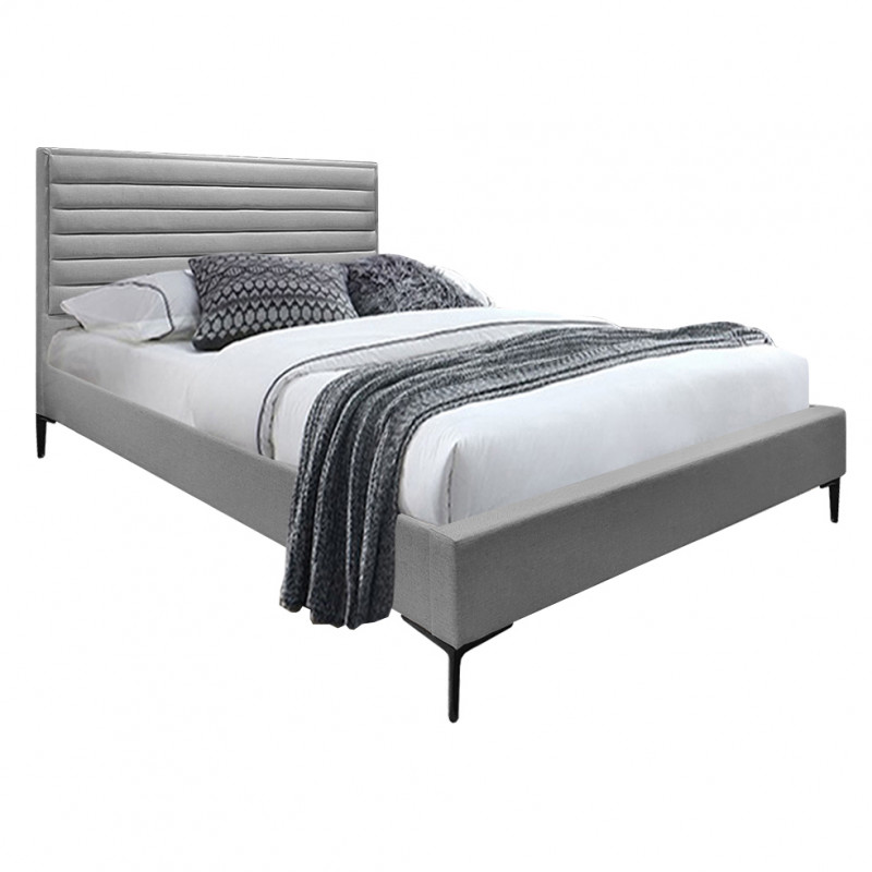 Pack lit 140 x 190 cm en tissu gris + matelas - PALAZZO