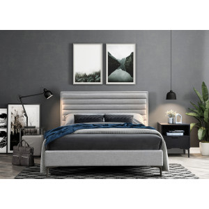 Pack lit double en tissu gris + matelas 140 x 190 cm inclus - PALAZZO