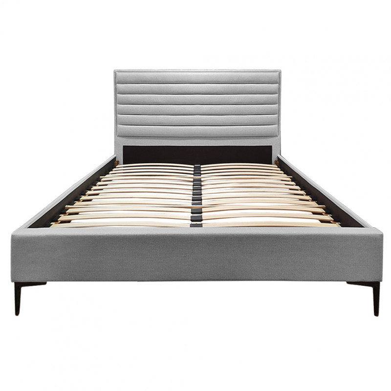 Pack lit double en tissu gris + matelas 160 x 200 cm inclus - PALAZZO