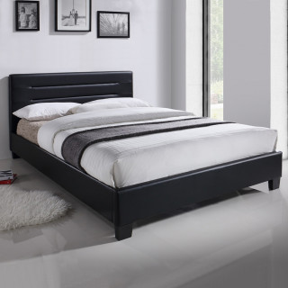 Pack lit double en simili noir + matelas 140 x 190 cm inclus - BALI