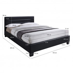 Pack lit double en simili noir + matelas 140 x 190 cm inclus - BALI