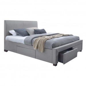 Pack lit double en tissu avec tiroirs + matelas 160x200 cm - VANCOUVER