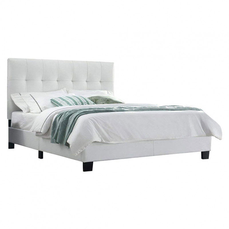 Pack lit double en simili blanc + matelas 160 x 200 cm - PANDORA