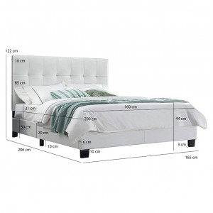 Pack lit double en simili blanc + matelas 160 x 200 cm - PANDORA