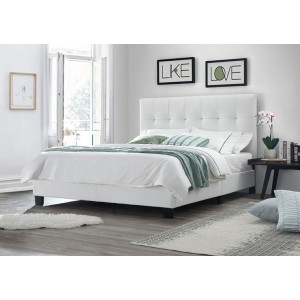 Pack lit double en simili blanc + matelas 160 x 200 cm - PANDORA