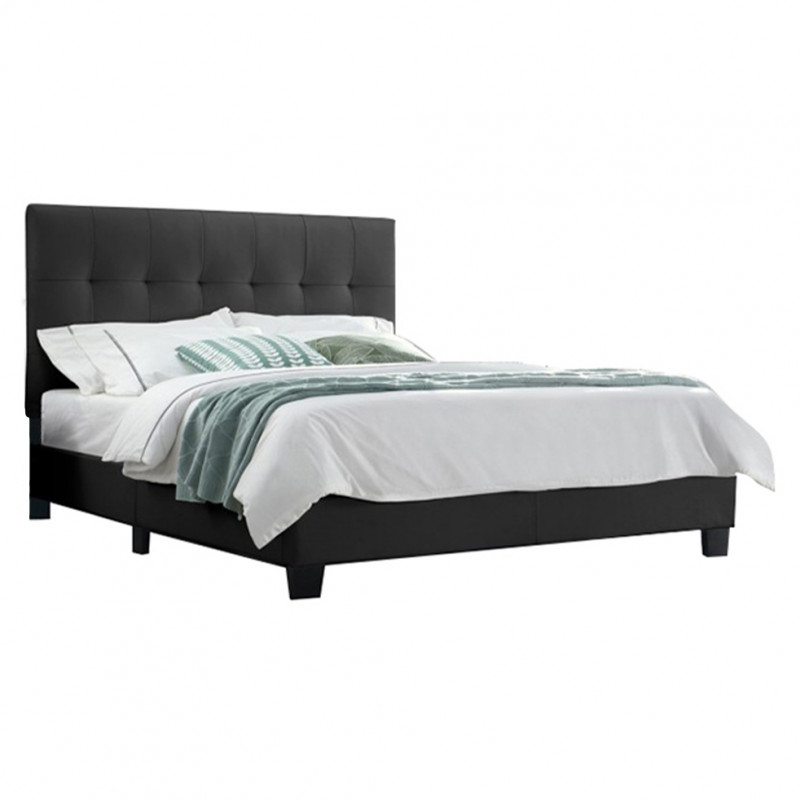 Pack lit double en simili noir + matelas 140 x 190 cm - PANDORA