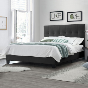 Pack lit double en simili noir + matelas 140 x 190 cm - PANDORA