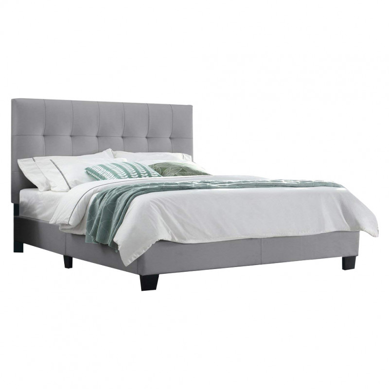 Pack lit double en simili gris + matelas 140 x 190 cm - PANDORA