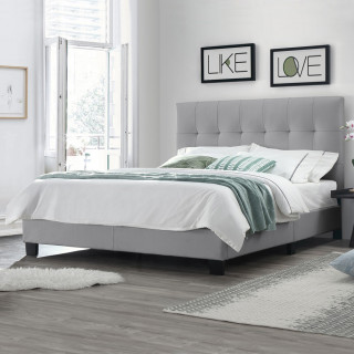 Pack lit double en simili gris + matelas 160 x 200 cm - PANDORA