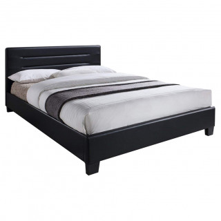 Lit double en simili noir 140 x 190 cm + sommier inclus - BALI