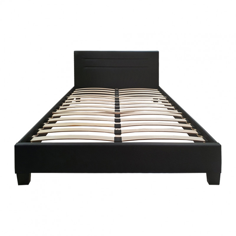 Lit double en simili noir 140 x 190 cm + sommier inclus - BALI