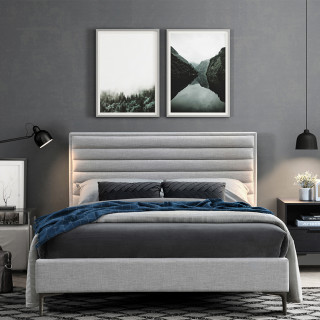 Lit double 140 x 190 cm en tissu gris + sommier fixe - PALAZZO