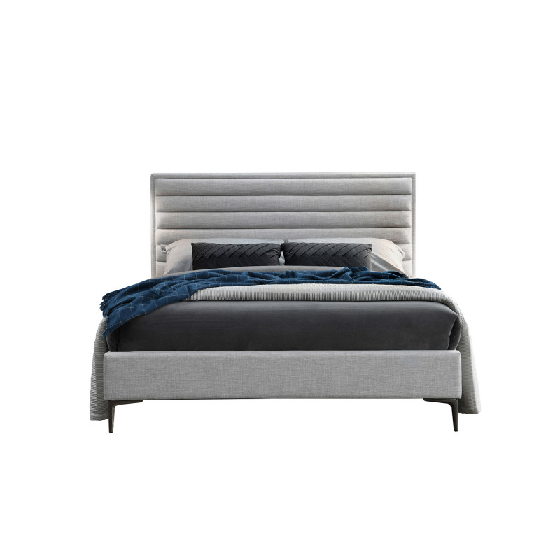 Pack lit 140 x 190 cm en tissu gris + matelas - PALAZZO