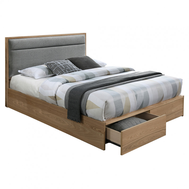 Lit double 140 x 190 cm en bois avec tiroirs + sommier fixe - MONTANA