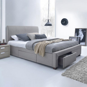 Lit double 140 x 190 cm en tissu 4 tiroirs + sommier fixe - VANCOUVER