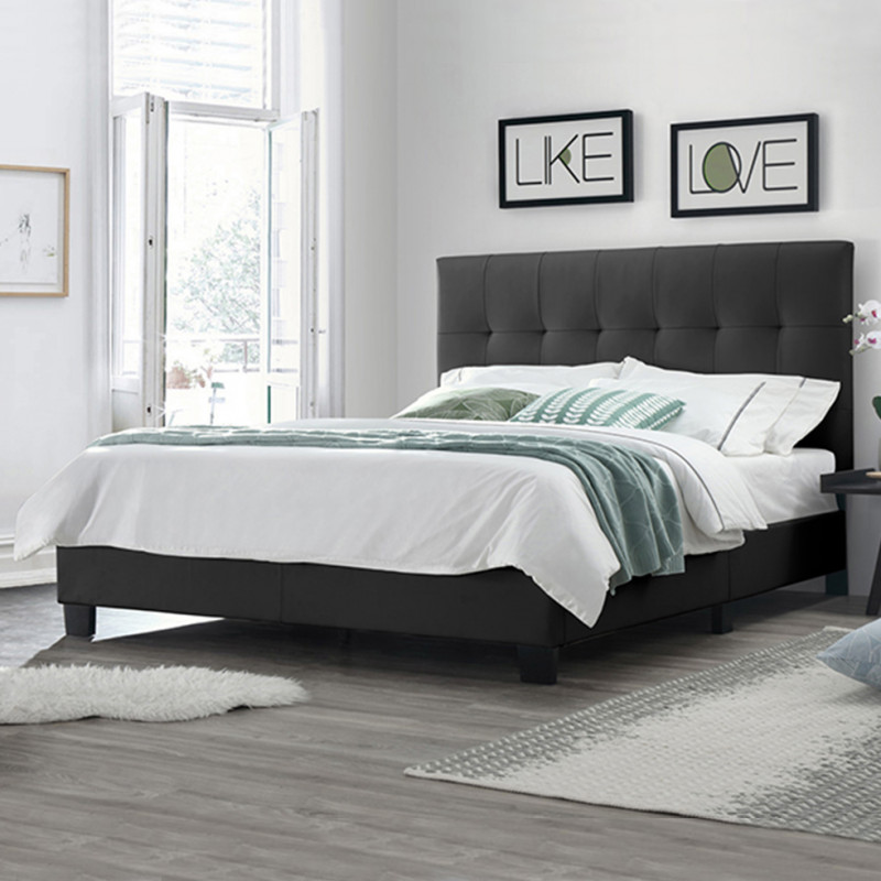 Pack lit double en simili noir + matelas 160 x 200 cm - PANDORA