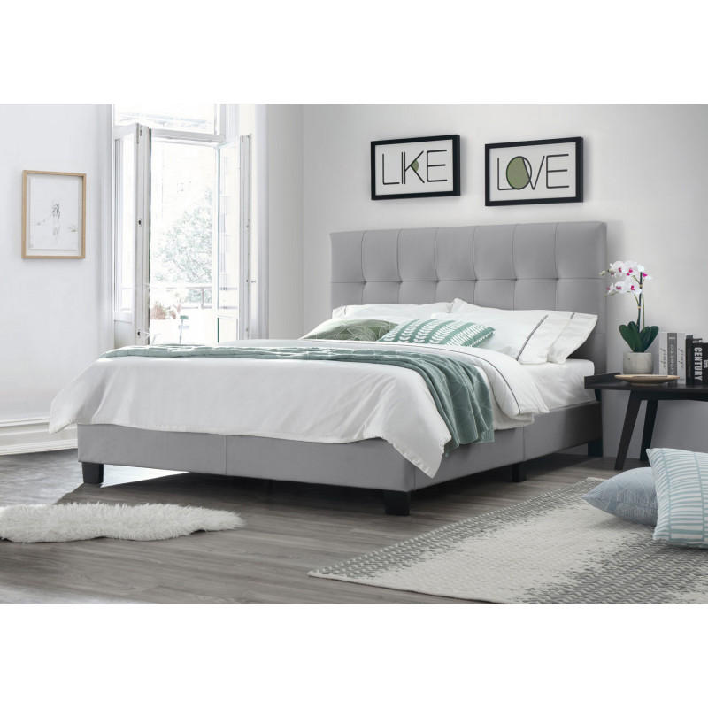 Lit double 160 x 200 cm en simili gris clair + sommier fixe - PANDORA