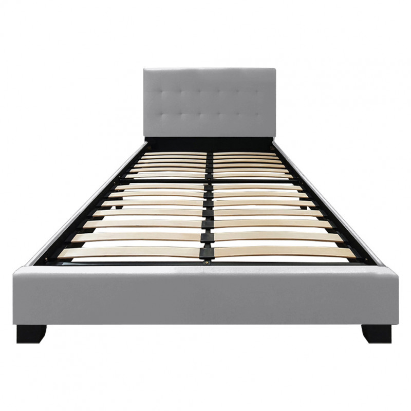 Lit double 140 x 190 cm en simili gris clair + sommier fixe - PANDORA
