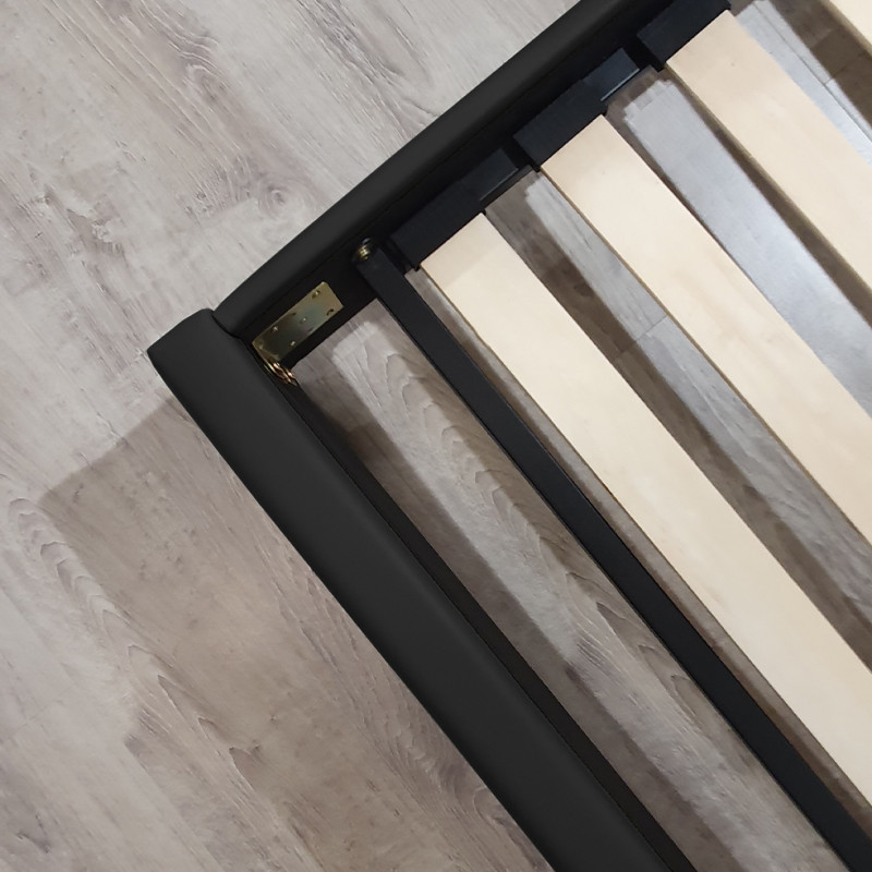 Lit double 160 x 200 cm en simili noir + sommier fixe - PANDORA