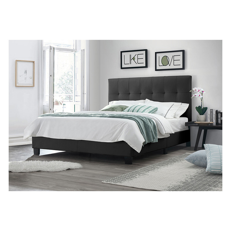 Lit double 160 x 200 cm en simili noir + sommier fixe - PANDORA