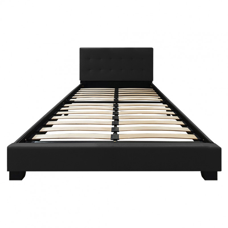 Lit double 140 x 190 cm en simili noir + sommier fixe - PANDORA