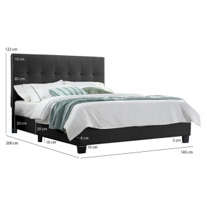 Lit double 140 x 190 cm en simili noir + sommier fixe - PANDORA