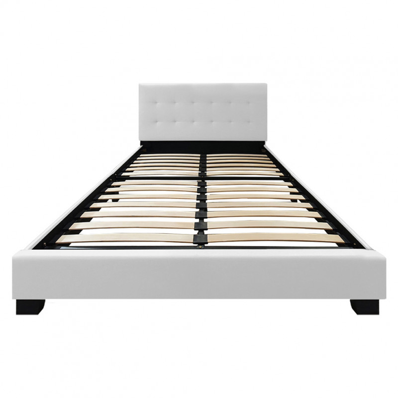 Lit double 160 x 200 cm en simili blanc + sommier fixe - PANDORA