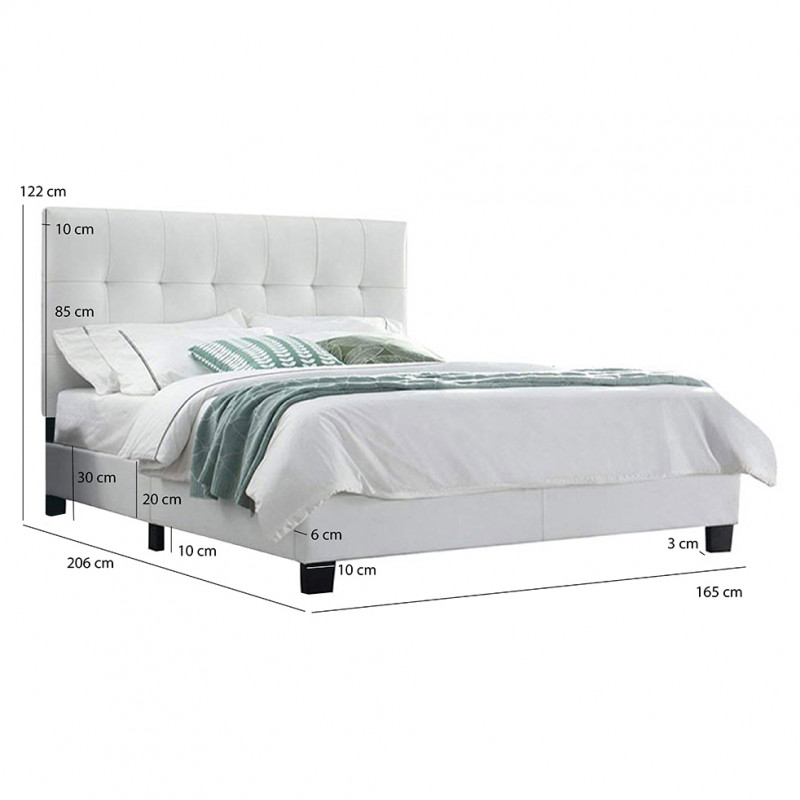 Lit double 160 x 200 cm en simili blanc + sommier fixe - PANDORA