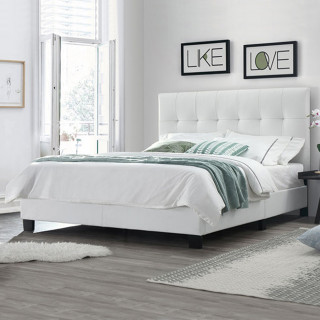 Lit double 140 x 190 cm en simili blanc + sommier fixe - PANDORA