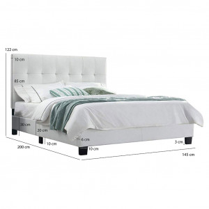 Lit double 140 x 190 cm en simili blanc + sommier fixe - PANDORA