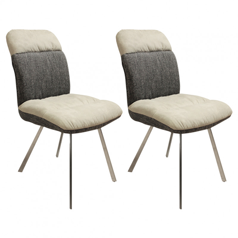 Lot de 2 chaises en tissu doux beige et chiné gris pieds métal - DAISY