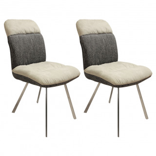 Lot de 2 chaises en tissu doux beige et chiné gris pieds métal - DAISY