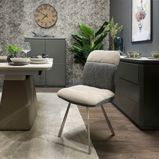 Lot de 2 chaises en tissu doux beige et chiné gris pieds métal - DAISY