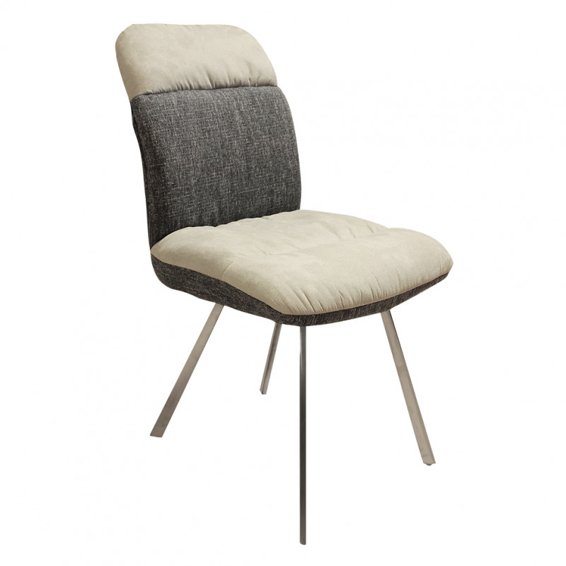 Lot de 2 chaises en tissu doux beige et chiné gris pieds métal - DAISY