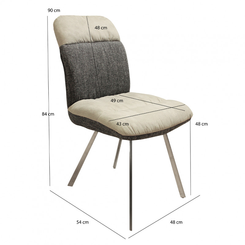 Lot de 2 chaises en tissu doux beige et chiné gris pieds métal - DAISY