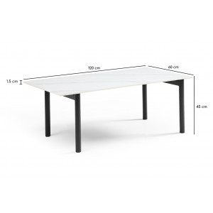 Table basse 120x60 cm céramique blanc marbré pieds droits - NEVADA 09