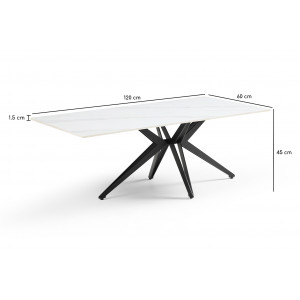 Table basse 120x60 cm céramique blanc marbré pied étoile - NEVADA 06
