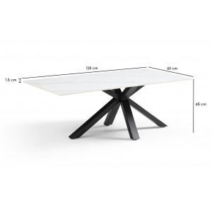 Table basse 120x60 cm céramique blanc marbré pied croix - NEVADA 04