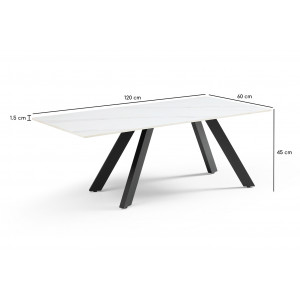 Table basse 120x60 cm céramique blanc marbré pieds inclinés - NEVADA 08