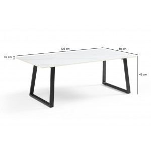 Table basse 120x60 cm céramique blanc marbré pieds luge - NEVADA 02