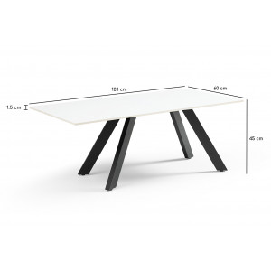 Table basse 120x60 cm céramique blanc pieds inclinés - OREGON 08