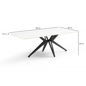 Table basse 120x60 cm céramique blanc pied étoile - OREGON 06