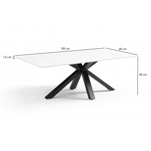 Table basse 120x60 cm céramique blanc pied croix - OREGON 04