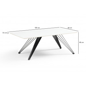 Table basse 120x60 cm céramique blanc pieds filaires - OREGON 01