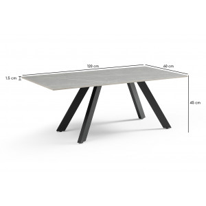Table basse 120x60 cm céramique gris marbré pieds inclinés - ARIZONA 08