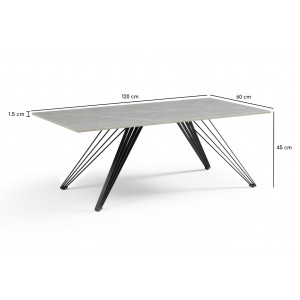 Table basse 120x60 cm céramique gris marbré pieds filaires - ARIZONA 01