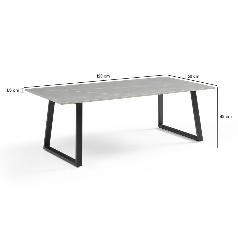 Table basse 120x60 cm céramique gris marbré pieds luge - ARIZONA 02