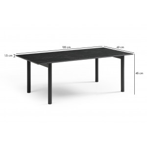 Table basse 120x60 cm céramique noir marbré pieds droits - INDIANA 09