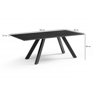 Table basse 120x60 cm céramique noir marbré pieds inclinés - INDIANA 08